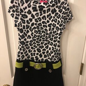 Leopard Print Dress with Green Belt